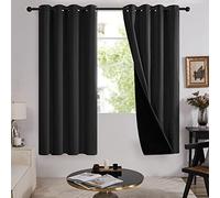 Deconovo Total Blackout Curtains Eyelet, Thermal Curtains for Winter, Multifunctional Double Layer Curtains for Bedroom, 52 x 54 Inch(W x L), Black, One Pair