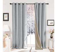 Deconovo Total Blackout Curtains Faux Linen Eyelet Curtains for Living Room, Blue Grey, 2x W66 x L90