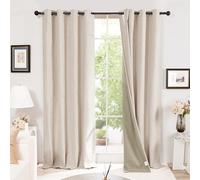 Deconovo Total Blackout Curtains Faux Linen Eyelet Curtains for Living Room, Pale Khaki, 2x W66 x L90