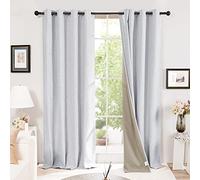 Deconovo Total Blackout Curtains Long Faux Linen Thermal Insulated Eyelet Curtains for Living Room, Grey, W52 x L95 Inch One Pair