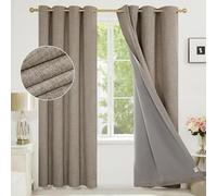 Deconovo Total Blackout Curtains with Coating, Faux Linen Eyelet Bedroom Curtains 84 Inch Drop Living Room, 52 x 84 Inch(W x L), Linen, 1 Pair
