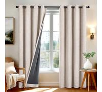 Deconovo Total Blackout Curtians Thermal Insulation Linen Look Ring Top Curtains with TPU Backing for Bedroom, Linen 66 x 54 Inch(Width x Length), 2 Panels