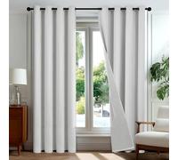 Deconovo Total Blackout Eyelet Curtains Double-sided Faux Linen Look Thermal Insulated Curtains for Bedroom, W52 x L63 Inch Greyish White, Two Panels