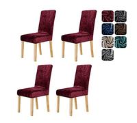 Deconovo Velvet Chair Covers for Dining Chairs 4 Pcs, Stretch Removable Dining Chair Protector, Decoration Slipcover for Kitchen, Hotel, Wedding, Home, Red