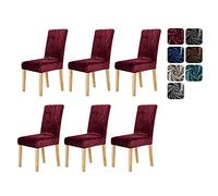 Deconovo Velvet Chair Covers for Dining Chairs 6 Pcs, Stretch Removable Dining Chair Protector, Spandex Fabric Slipcovers for Hotel, Wedding, Home, Red