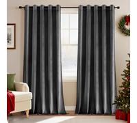 Deconovo Velvet Curtains 90 Inch Drop Soft Blackout Patio Door Curtains Thermal Elegent Eyelet Room Darkening Drapes for Living Room 66 x 90 Inch Grey One Pair