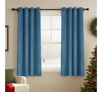 Deconovo Velvet Curtains Soft Bedroom Curtains Thermal Insulated Elegent Eyelet Room Darkening Drapes for Kitchen 46 x 54 Inch Stone Blue One Pair