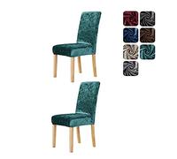 Deconovo Velvet Dining Chair Covers, Decorative Stretch Slipcovers, Elastic Chair Protector for Kitchen, Turquoise, Set of 2