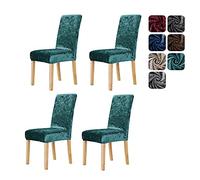 Deconovo Velvet Dining Chair Covers, Decorative Stretch Slipcovers, Elastic Chair Protector for Kitchen, Turquoise, Set of 4