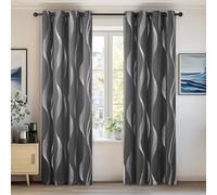 Deconovo Wave Line Foil Printed Blackout Curtains Thermal Insulated Super Soft Energy Saving Eyelet Curtains for Kids Room 55 x 69 Inch Grey 1 Pair