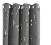 Deconovo Window Treatment Eyelet Room Darkening Curtains 90 Drop, Silver Wave Line Foil Printed Blackout Curtains for Living room, 46 x 90 Inch(Width x Length), Light grey, 2 panels