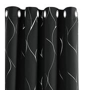 Deconovo Window Treatment Eyelet Room Darkening Curtains, Silver Wave Line Foil Printed Blackout Curtains for Living room, 46 x 90 Inch(Width x Length), Black, 2 panels
