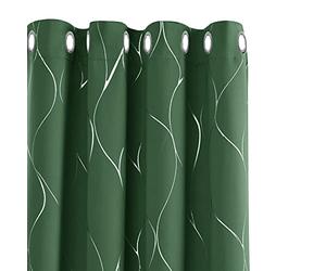 Deconovo Window Treatment Eyelet Room Darkening Curtains Silver Wave Line Foil Printed Blackout Curtains for Nursery Dark Forest W52 x L72 One Pair