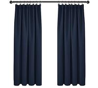 Deconovo Window Treatment Pencil Pleat Curtains Super Soft Thermal Insulated Blackout Curtains 66 x 72 Inch Navy Blue 2 Panels