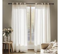 Deconovo Woven Net Curtains for Bedroom, Semi Transparent Linen Look Sheer Curtains Eyelet, Super Soft Window Voile Curtains for Boys Bedroom, 55 x 90 Inch, Linen Sheer, 2 Panels