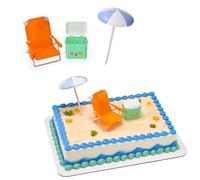 DecoPac Beach Party Cake Topper | Better At The Beach Tropical Decoration Featuring Deck Chair Sunglasses Holder, Umbrella, & Cooler | 3 Piece Cake Topper