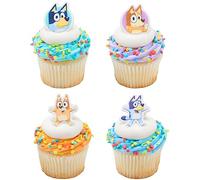 DecoPac Bluey So Much Fun Rings, Cupcake Decorations Featuring Bluey, Bingo, Bandit, and Chilli, 3D Food Safe Cake Toppers - 24 Pack