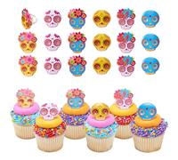 DecoPac Calavera Mask Cupcake Toppers, 24 Día de los Muertos Skull Mask Cupcake Rings For Celebrations & Parties - 24 Pack