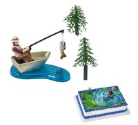 DecoPac Fisherman Cake Topper Set, 4 Piece | Reusable Food-Safe Plastic, Magnetised Action Fish, Includes Boat & Two Trees