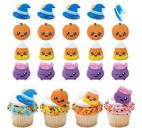 DecoPac Halloween Cuties Cupcake Toppers, 24 Cute Cupcake Rings For Halloween, Trick or Treat, and Parties, Features Witches Hat, Cauldrons, Pumpkins - 24 Pack