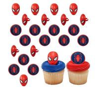 DecoPac Marvel's Spider-Man™ Spider and Mask Rings, Spider-Man Cupcake Decorations, Red and Blue Food Safe Cake Toppers - 24 Pack