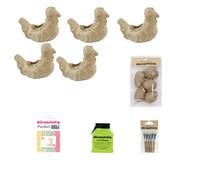 Decopatch AP127AMZC - A Hen Support Pack to decorate - 5 Hens - 5 Eggs to hang - 1 Decopatch varnish, 1 pack of brushes, 1 Decopatch foil pouch - Decopatch pack to customize for Easter