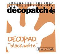 Décopatch BLOC07C - A spiral pad of 48 sheets of printed paper 15x15 cm, assorted designs (12 designs x 4 sheets), Black and white - Creative Leisure Activity