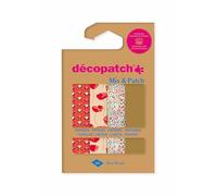 Décopatch DP032C -Pouch of 4 Décopatch Sheets - Dimensions : 30 x 40 cm - Printed papers, Gold & red - Mix & Patch - From 5 years, DIY, design, renovation