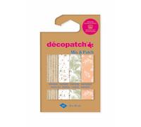 Décopatch DP033C - A Pouch of 4 Décopatch Sheets - Dimensions : 30 x 40 cm - Printed papers, Pink & green - Mix & Patch - From 5 years, DIY, design, renovation