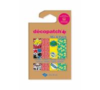 Décopatch DP039C - A Pouch of 4 Décopatch Sheets - Dimensions: 30 x 40 cm - Printed paper, green, yellow - Mix & Patch - From 5 years, DIY, design, renovation