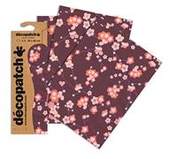 Décopatch - Ref C707O - Flowers on Burgundy Background Printed Paper Pack - Each Sheet 30 x 40cm, Pack of 3 Paper Sheets - Suitable For Décopach Glue & Varnish