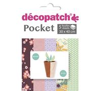 Décopatch - Ref DP025C - Pocket Papers - Floral Patterns - Contains 5 Complementary Sheets of Décopatch Paper, Each Sheet is 30 x 40cm, Small 13 x 9.5cm Pack Size