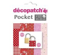 Décopatch - Ref DP028C - Pocket Papers - Pink & Red Designs - Contains 5 Complementary Sheets of Décopatch Paper, Each Sheet is 30 x 40cm, Small 13 x 9.5cm Pack Size