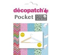 Décopatch - Ref DP030C - Pocket Papers - Vibrant Patterns - Contains 5 Complementary Sheets of Décopatch Paper, Each Sheet is 30 x 40cm, Small 13 x 9.5cm Pack Size