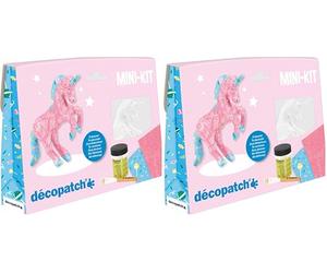 décopatch - Ref KIT009O - Unicorn Mini Kit - Suitable for Children - Includes White Papier Mache Animal, 2 x Sheets, Brush & Pot of PaperPatch Glue (Pack of 2)
