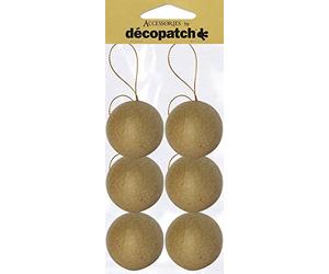 Décopatch - Ref NO006O - Baubles (Pack of 6) - Papier Maché Object to Decorate - 6.5 x 6.5 x 6.5cm - Decorate with Décopatch Papers & PaperPatch Glue, Glitter, Paints, Brown