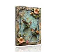 Decopix Hummingbird Tin Sign with an illusion of 3D depth Wall Decorations for Nature Lovers Wall Art for Indoor Outdoor - 12x8 Inches - Gift for Birdwatchers