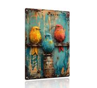 Decopix Yellow Canary Bluebird Red Tanager Three Birds Tin Sign - 8x12 Inch Metal Wall Art for Indoor/Outdoor Decor, Rustic Bird Decor Gift for Nature Lovers and Birdwatchers