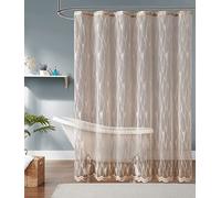 DECOPOTS Lace Shower Curtain 72 x 72 Inches - Luxury Shower Curtain for The Bathroom or Boho Shower Curtains for Bathroom - Golden Linen