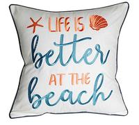 DECOPOW Embroidered Life is Better at The Beach Throw Pillow Cover,Square 18 inches Decorative Canvas Pillow Cover with Life is Better at The Beach Pattern,Cover Only