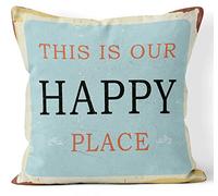 DECOPOW This is Our Happy Place Decorative Throw Pillow Cover,Vintage Style Decor Cover Square 18X18 Inches (Light Blue)
