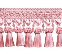 DÉCOPRO 10cm (4") Elegant Beaded Tassel Fringe with Fancy Gimp Header | Fringe Trim BTFCT4, Tickled Pink # 200250 Sold by The Yard (0.9m/3 ft/36)