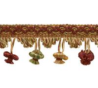 DÉCOPRO 5cm (2") Imperial Collection Scroll Gimp and Scalloped Loop Onion Tassel Fringe Trim NT2503, Cherry Grove Beige # 4770 (Golden Beige, Rust Red, Olive Green) 4.5m (5 yards/15 ft)