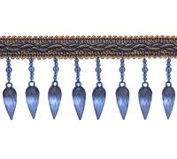DÉCOPRO 7.5cm (3") Baroque Collection Decorative Beaded Fringe Trim with Fancy Gimp Braid Header, Large Teardrop Design B78B, Navy Beige #5817 (Navy Blue, Royal Blue, Golden Beige) 2.5m (3 yards/9 ft)