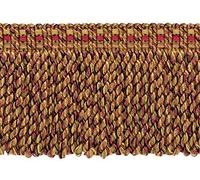 DÉCOPRO 7.5cm (3") Beautiful Bullion Fringe Trim with Fancy Knitted Gimp Header, Veranda Collection BFV3, Beige Harvest # VNT21 (Dark Red, Light Red, Dark Beige) 16.5m (18 yards/54 ft)