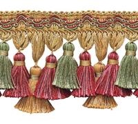 DÉCOPRO 9.5cm (3 3/4") Imperial Scroll Gimp with Soft Sheen Tiered Tassel Fringe Trim TFI2, Holiday Red # 3752 (Crimson Red, Light Gold, Mint Green) Sold by The Yard (0.9m/3 ft/36)