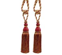 DÉCOPRO Elegant Large Tassel Tieback for Curtains & Draperies, Tassel Length 30.5cm (12"), Spread 76cm (30") TBH15, Burgundy Gold # 1253 (Carmine Red, Yellow Gold, Dark Red) Pack of 2