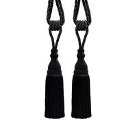 DÉCOPRO Elegant Large Tassel Tieback for Curtains & Draperies, Tassel Length 30.5cm (12"), Spread 76cm (30") TBH15, Pure Black # K9 (Jet Black) Pack of 2