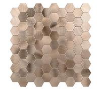 Decopus Metal Tile Backsplash with Retro Look - (Hexagon Copper Gold 5Pack) Metallic Peel and Stick, DIY Wall Remodelling - Luxury Style, Affordable for Kitchen, Bathroom, Stairway, Mirrors