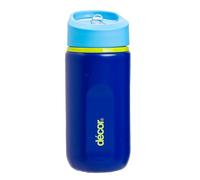 Décor 500ml Kids Stainless Steel Bottle - Single Wall Water Bottle with Straw Cap, Dental Safe Spout, Carry Handle, Reusable BPA Free Drink Flask with Personalised Stickers - Blue